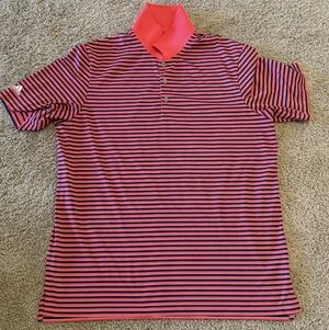 Adidas Pink and Blue Striped Polo Shirt